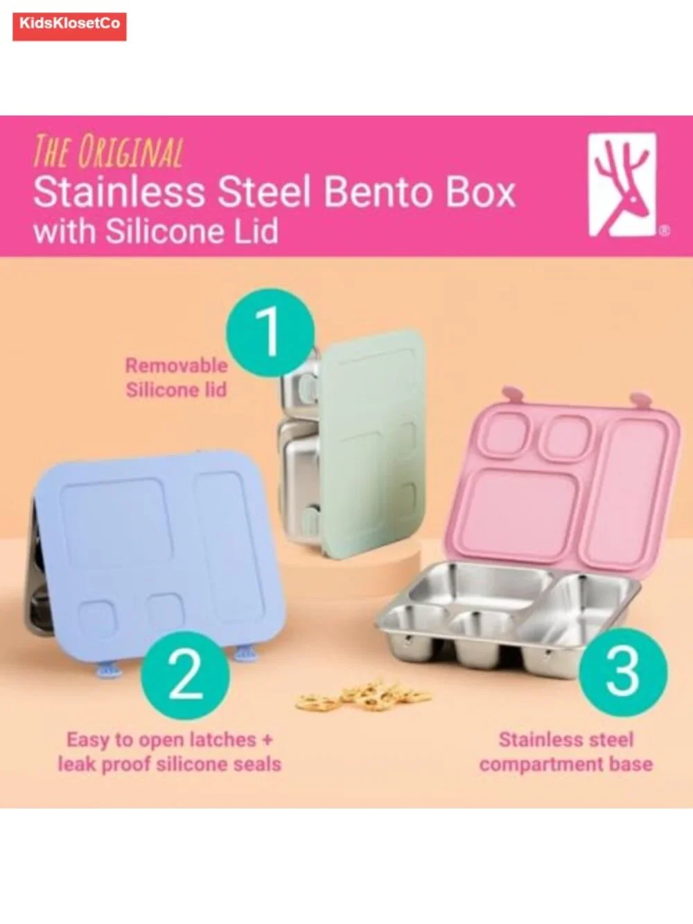 Kids Stainless Steel Bento Box 4 Compartments Leak-proof Lunch Container